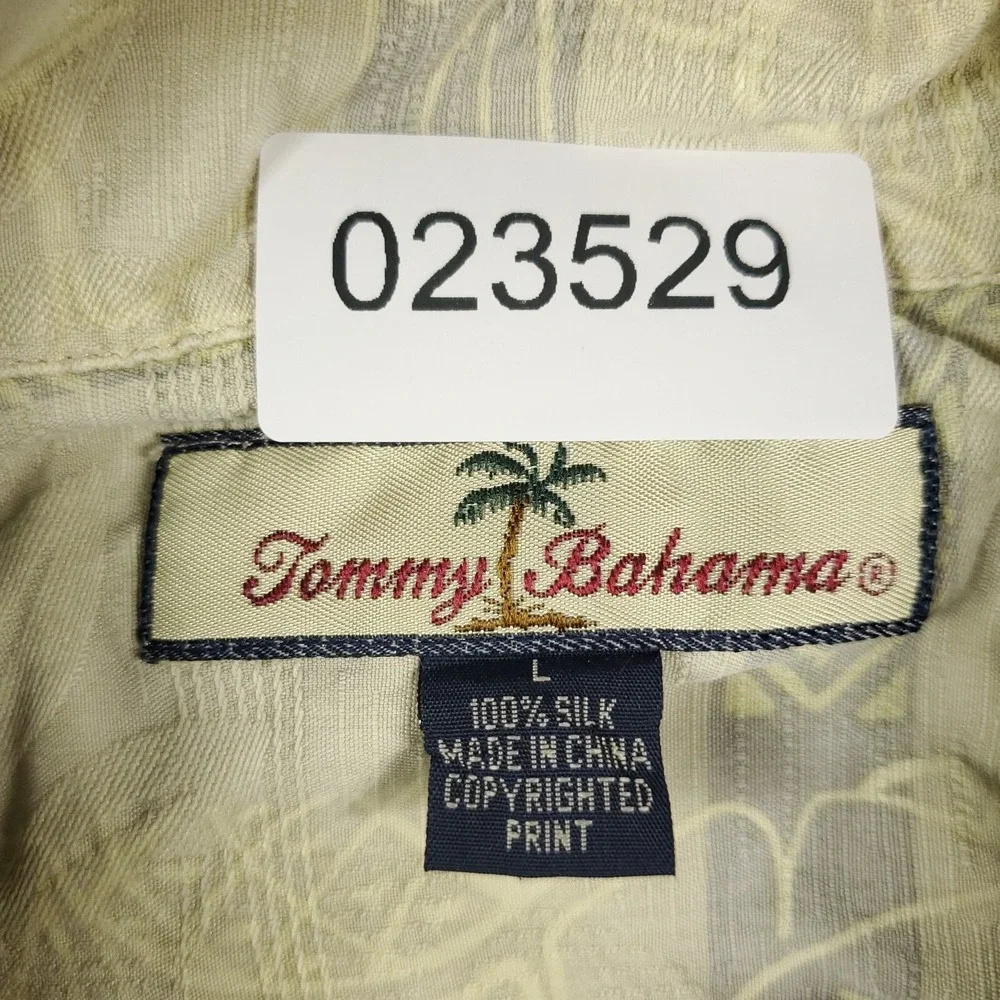 Tommy Bahama Shirt Mens Large Ivory Silk Tropical Camp Hawaiian Button Up * - Picture 8 of 8